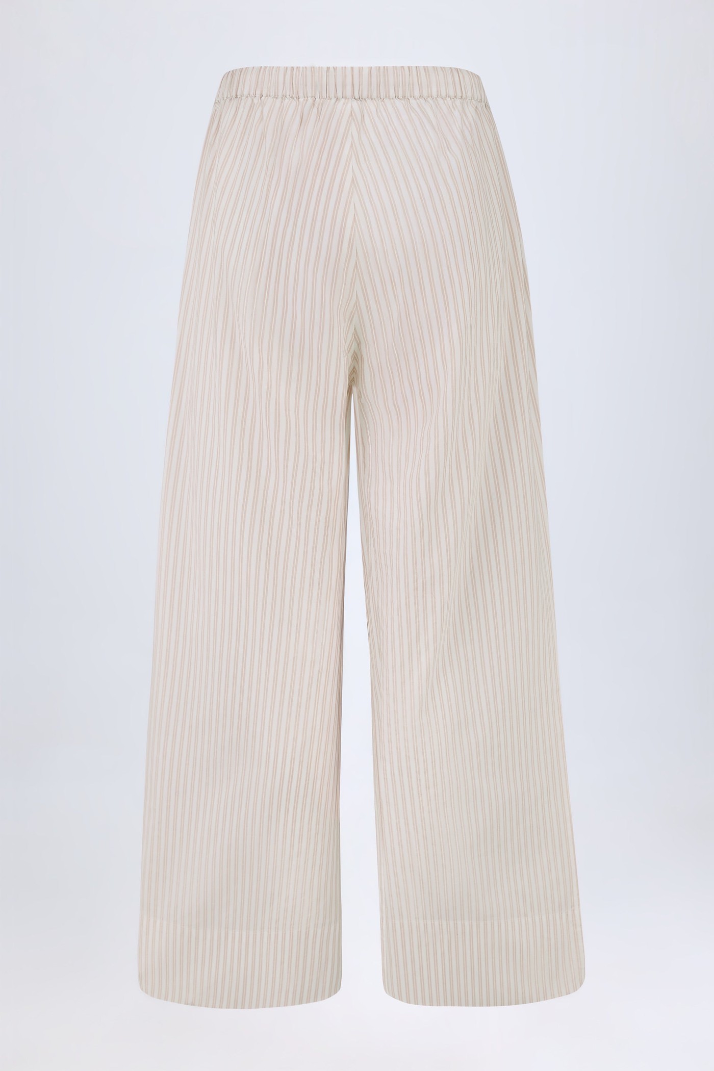 Wide-Leg Cotton-Poplin Trousers in Taupe Stripe view 3