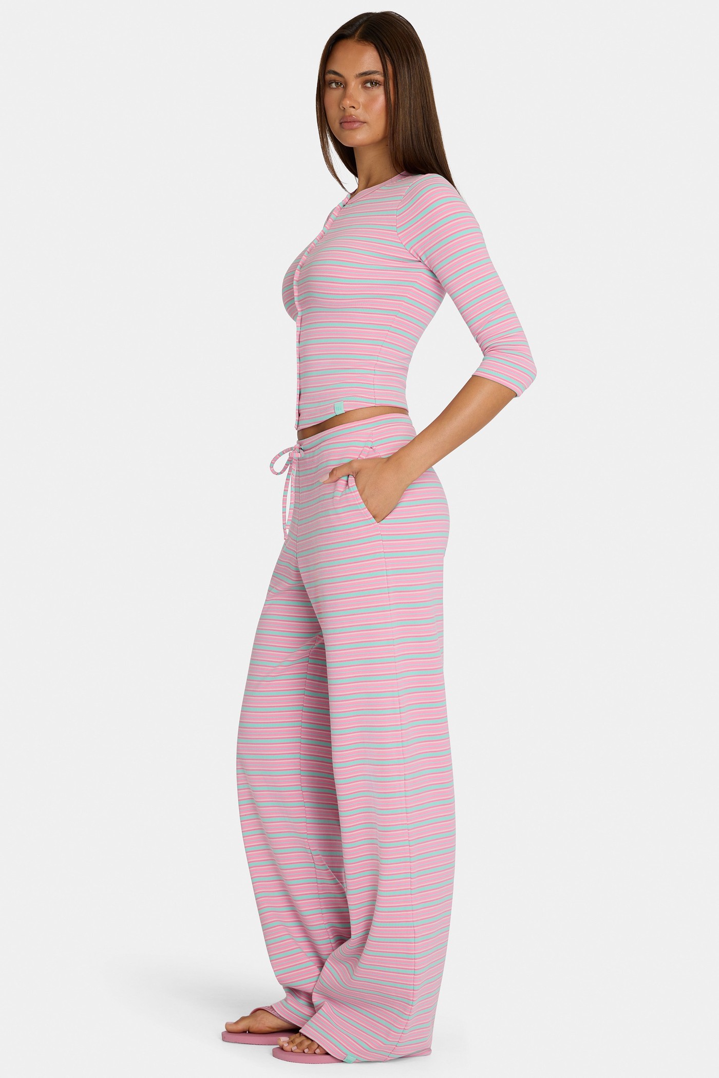 Brushed Jersey Low-Rise Trousers in Multi Stripe view 3