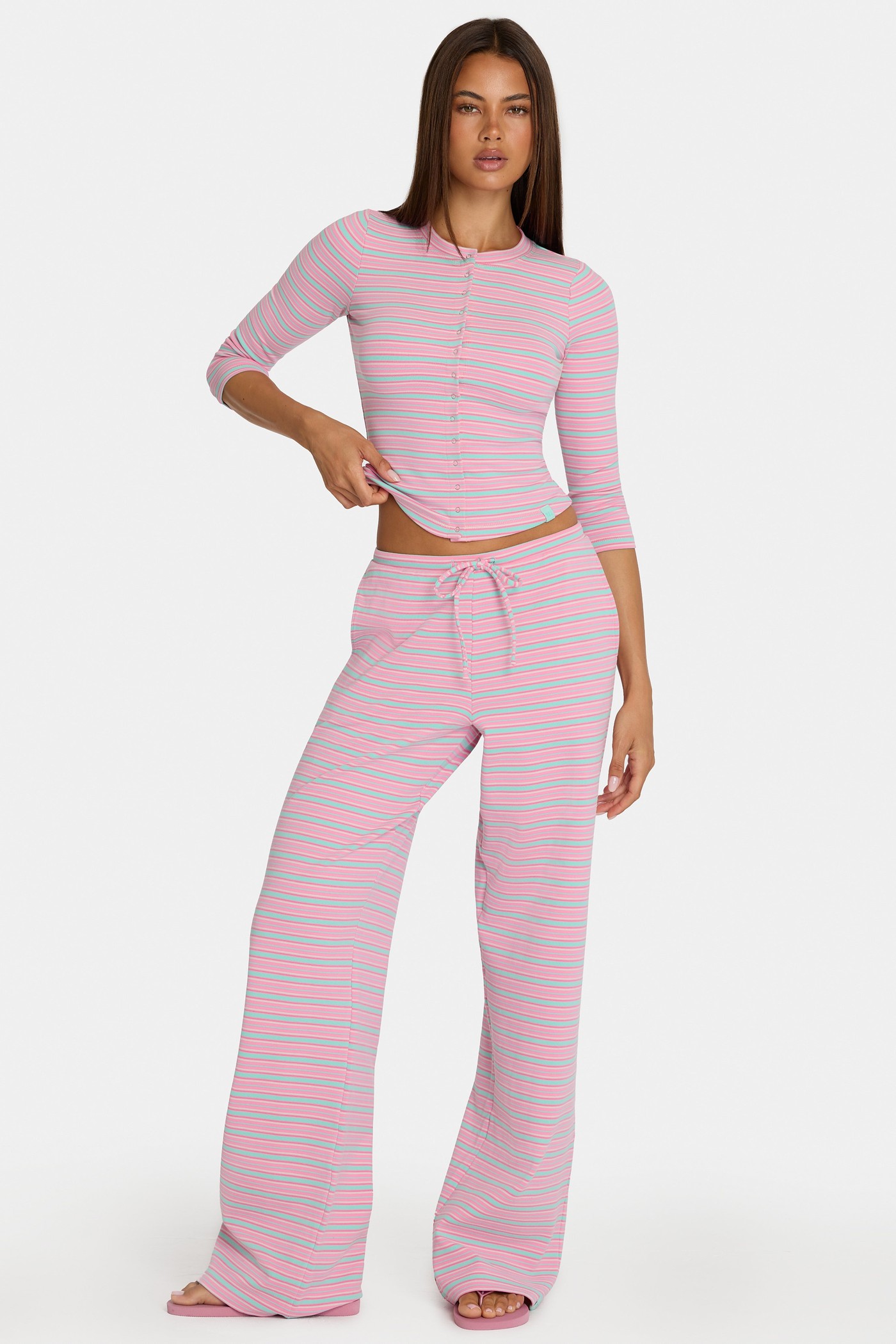 Brushed Jersey Low-Rise Trousers in Multi Stripe view 4
