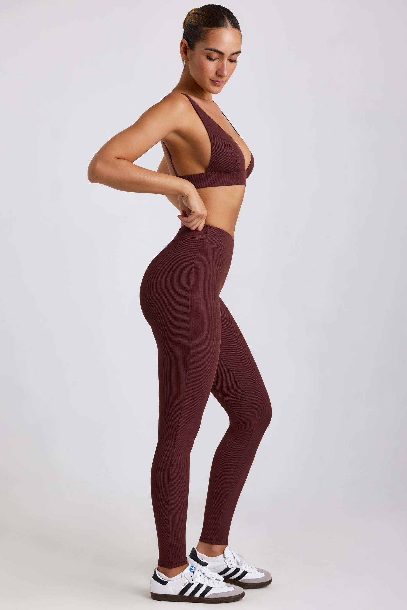 Ribbed Modal High Waist Leggings in Espresso view 3